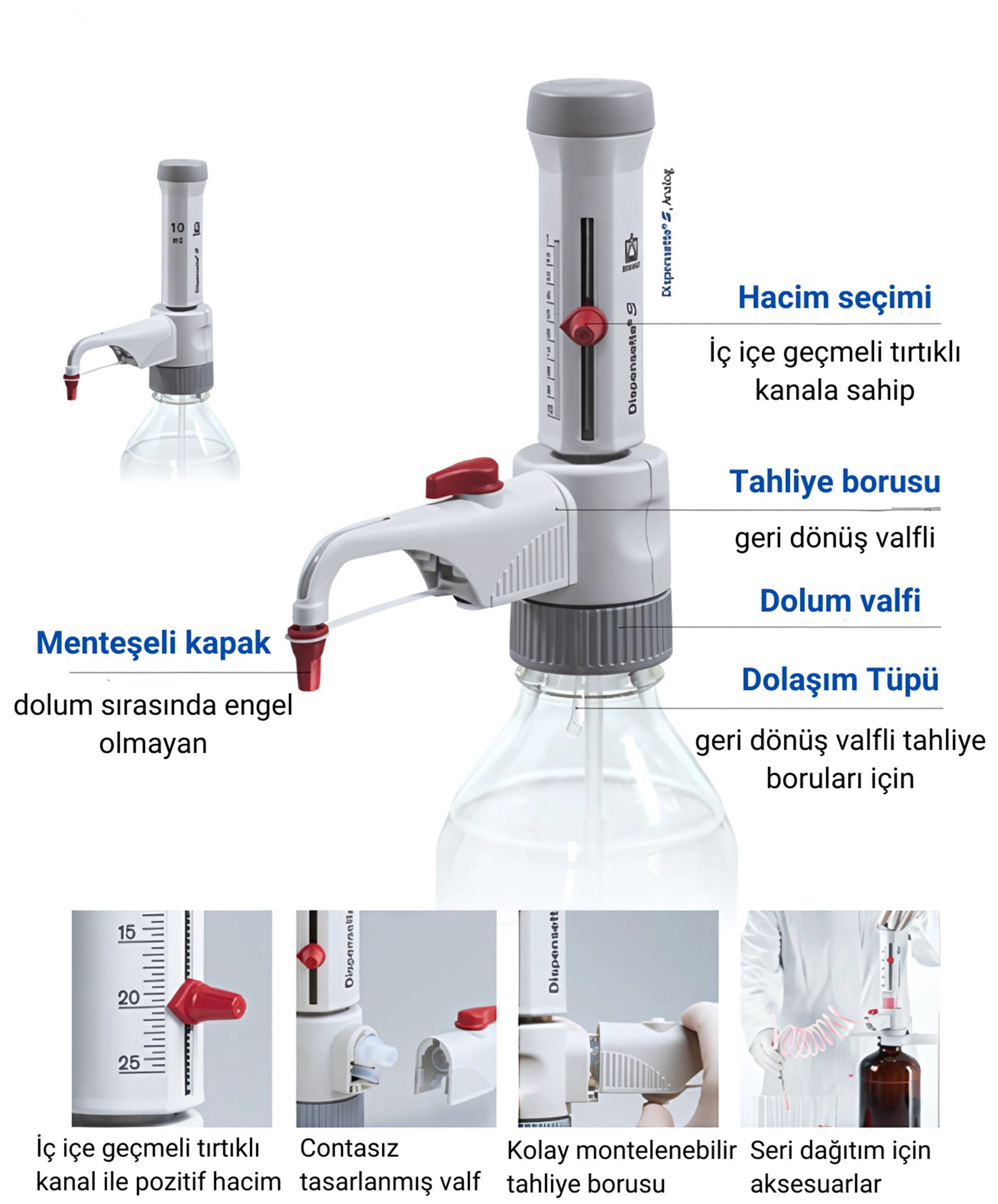 Brand Dispensette S Şişe Üstü Analog Ayarlanabilir Vanalı Dispenser 0.2-2 ml Kalibrasyon
