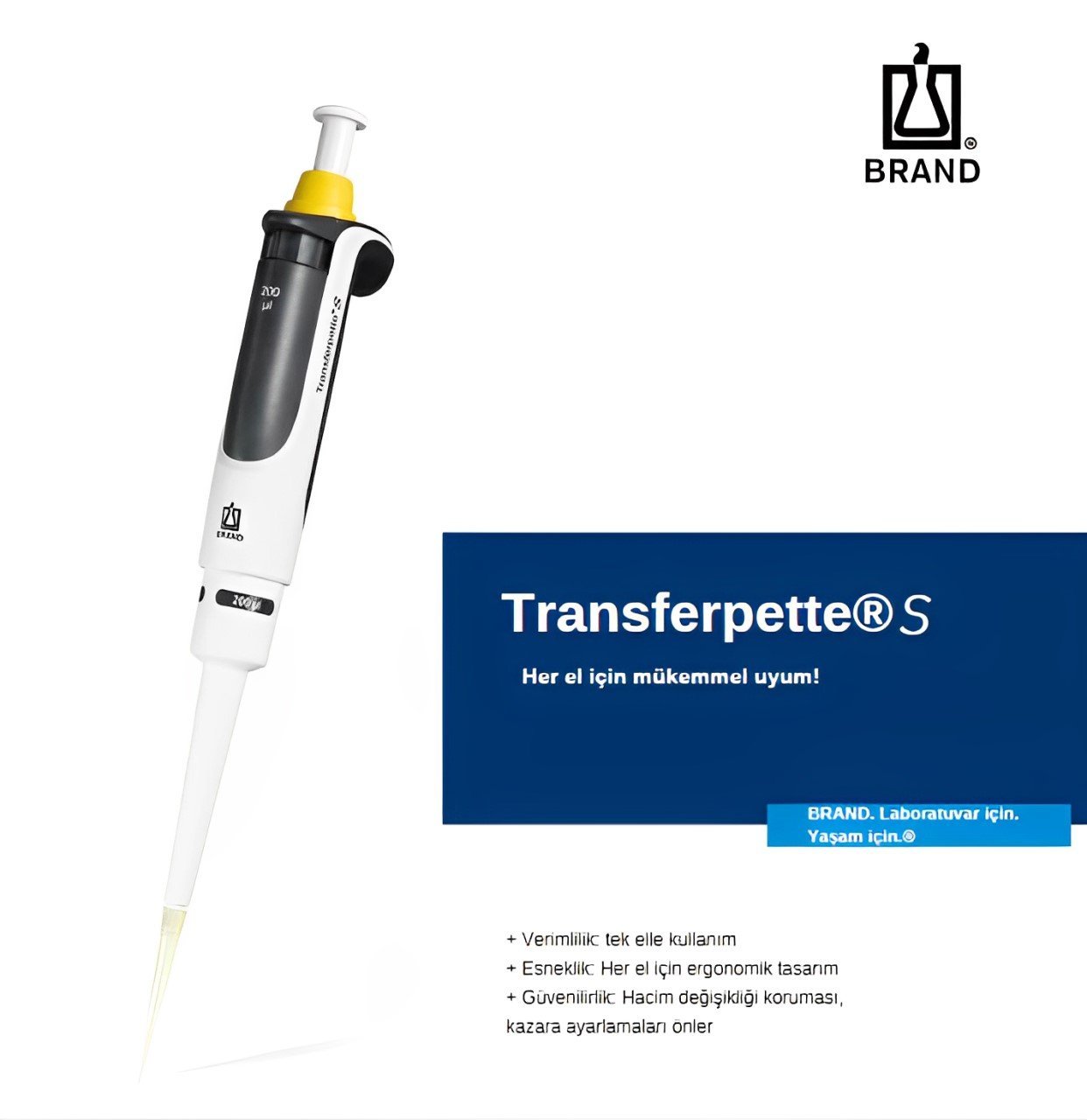 Brand Transferpette S 10 µL Sabit Hacimli Otomatik Pipet 705808 Sarı